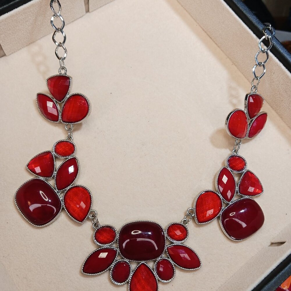 Statement Necklace - Candy Apple/Cherry Red Charm… - image 3